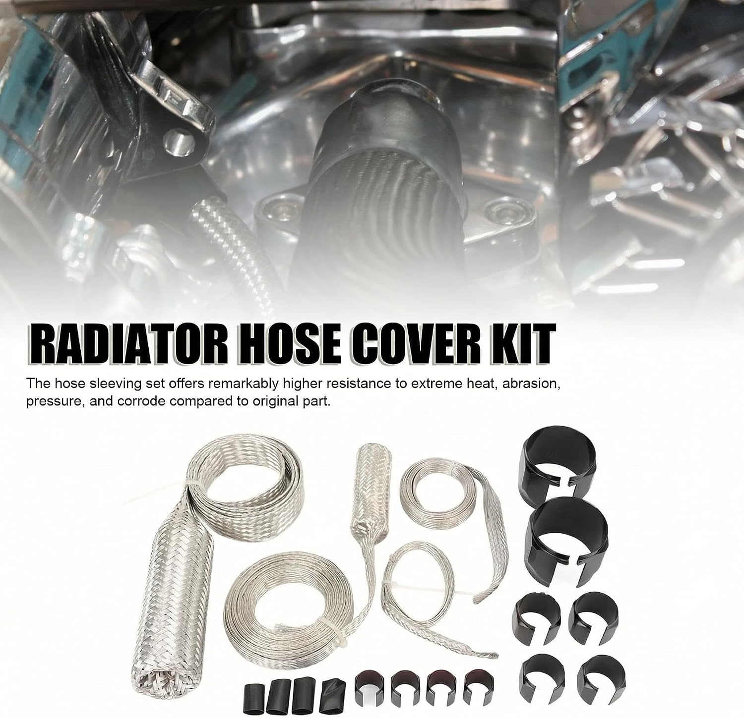 Radiator Hose Cover Sleeve Set: Stainless Steel Hose Cover Kit (Black)