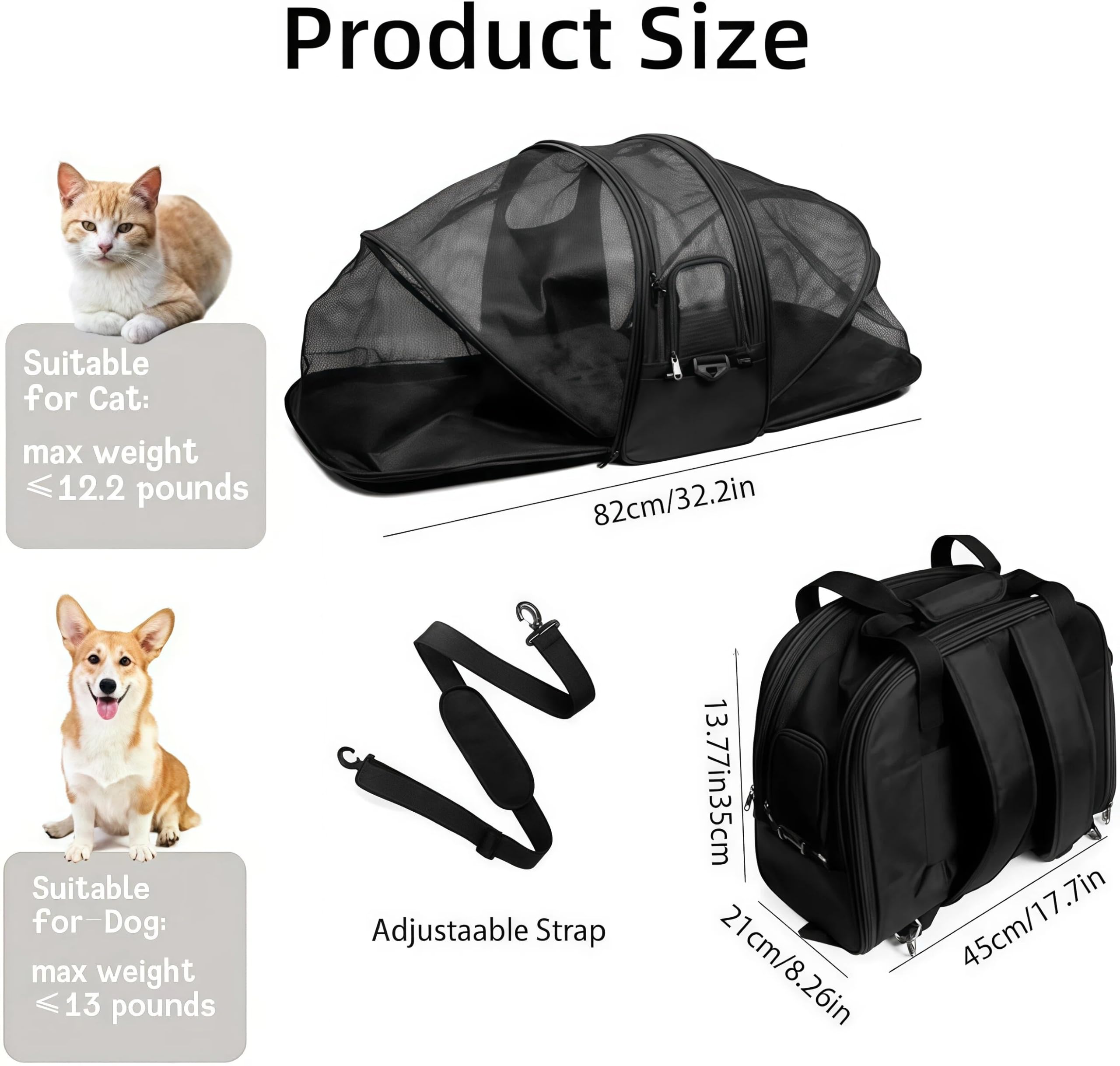Black Cat Dog Backpack Carrier, Portable Cat Dog Tent, Expandable Large Soft Pet Carrier Backpack for Small Cats Dogs Puppies, Cats Travel Carrier Airline Approved Suitable for Hiking Camping - image 3