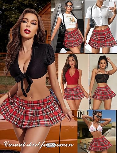 Miniatura 4 de Avidlove Faldas plisadas para mujer, disfraz sexy, lencería, minifalda, a cuadros, juego de rol, trajes de colegiala