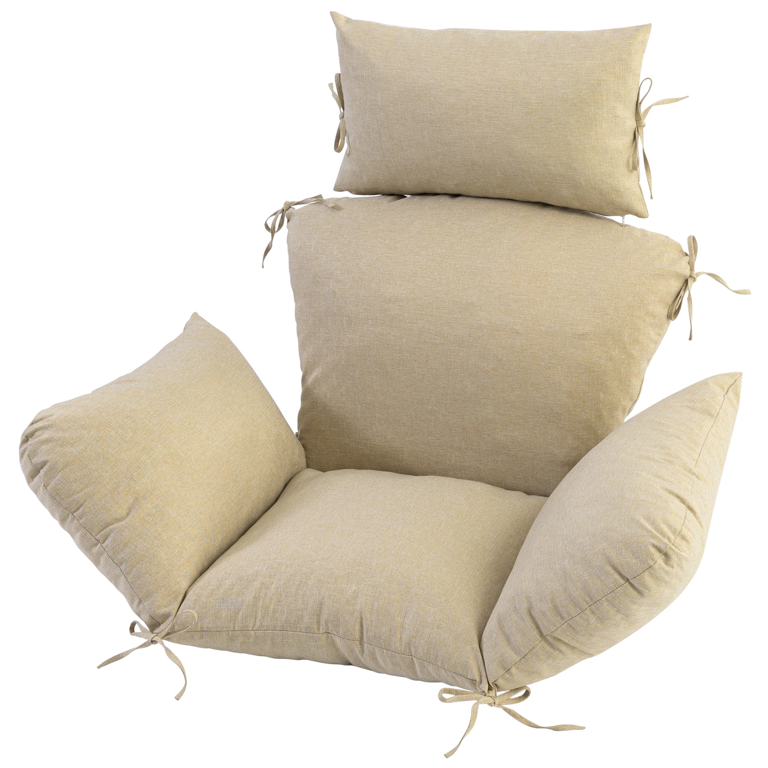 egg chair cushion with 8 securing straps, water-repellent & fade-resistant faux linen, removable cover, replacement cushion for most single outdoor hanging swing egg chairs – nature
