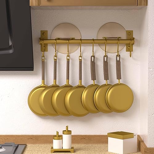 Miniatura 2 de Dseap Soporte para utensilios de cocina, soporte para ollas y sartenes montado en la pared, riel de cocina con 8 ganchos para colgar utensilios de