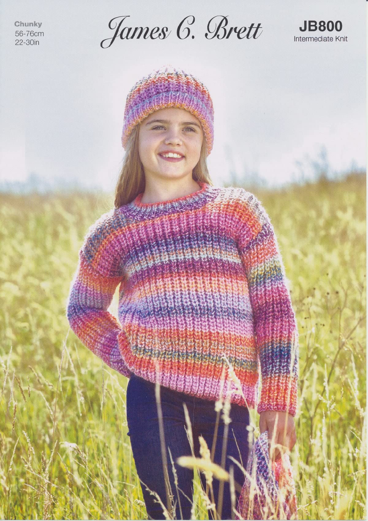 James C. Brett Multi James Brett Childrens Chunky Knitting Pattern Fishermans Rib Sweater Hat & Scarf (Jb800)