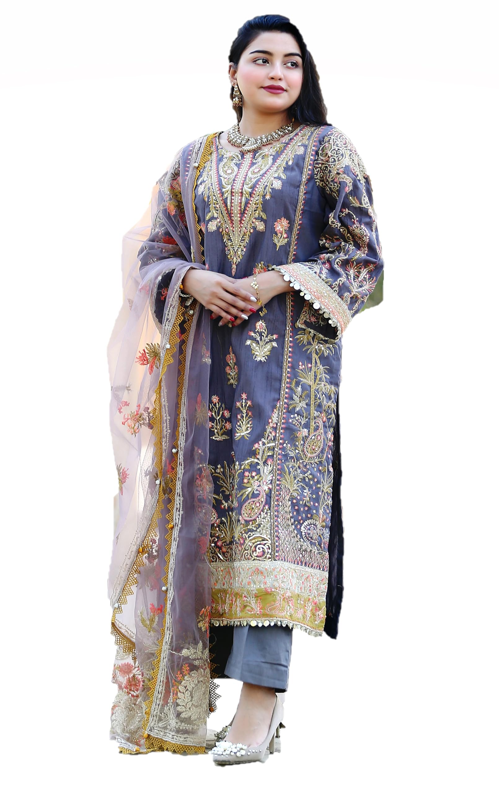 3pcs Shalwar Kameez for Women Pakistani readymade dress Thread Work Heavy Embroidered Party Tunic Tops Ethnic kurti kurta suit SF 110