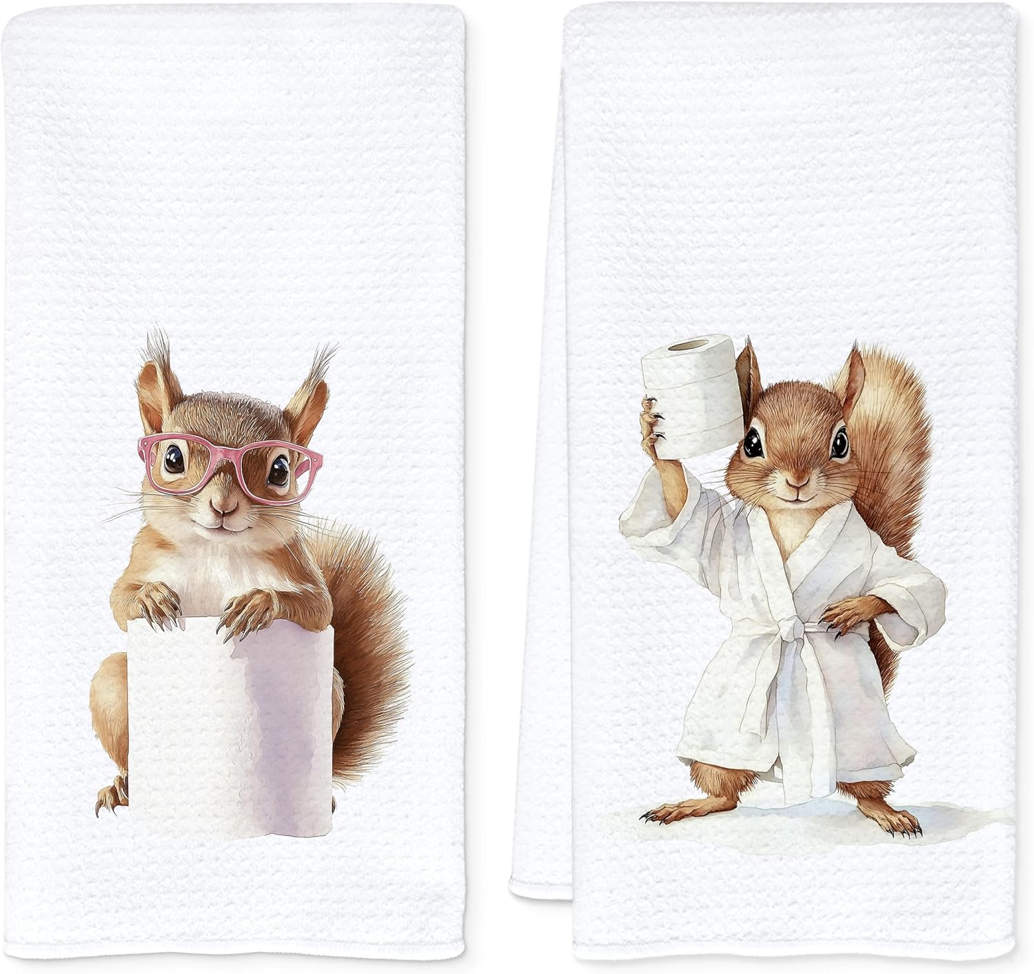 Funny Squirrel Bathroom Hand Towels, Squirrel Lover Gifts, Funny Toilet Paper Forest Animal Decorative Hand Tea Towels for Kids Bathroom Washroom, 16x24 Inch Set of 2