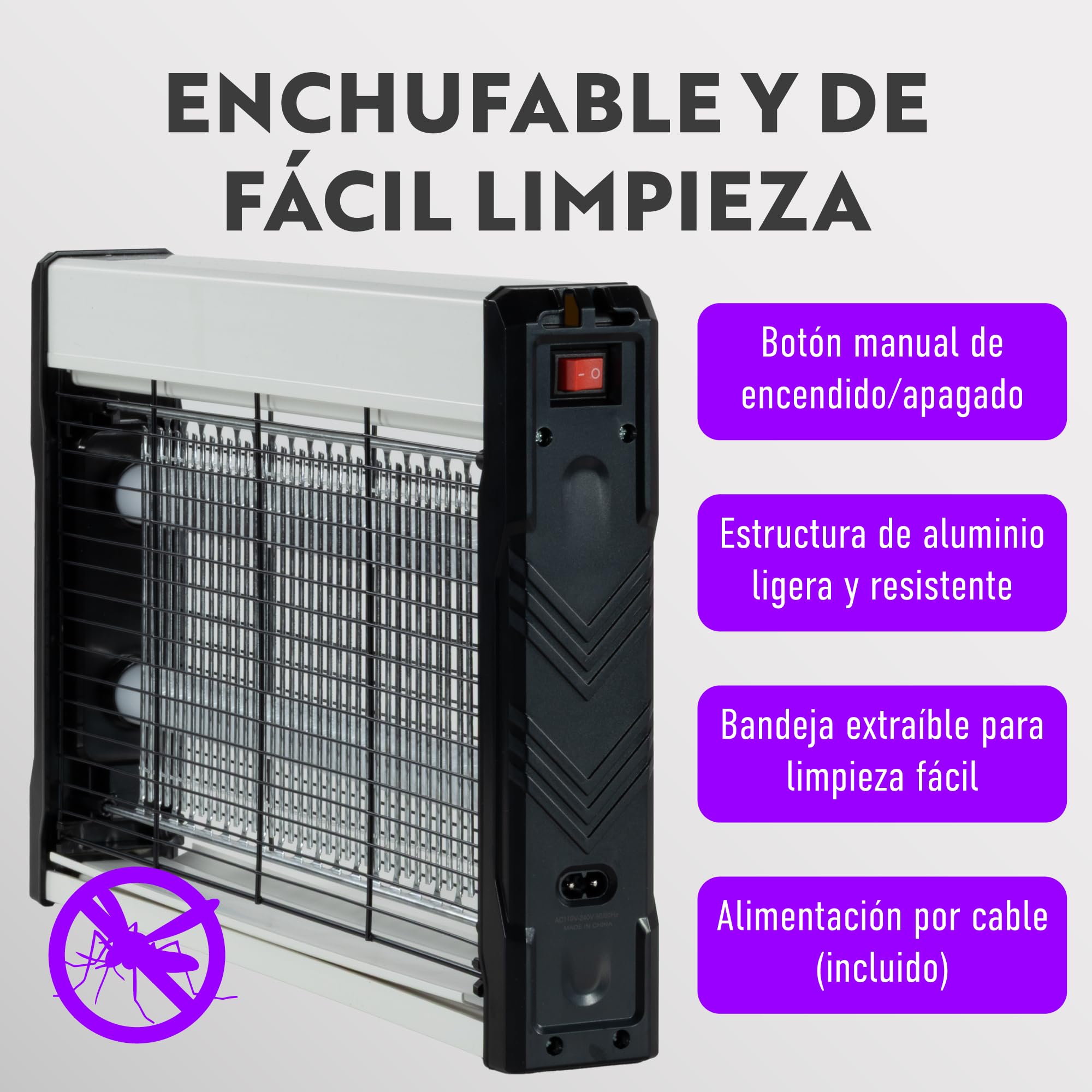 Lámpara Antimosquitos Eléctrica Enchufable - 20W UV 2900V Doble Cara – Mata Insectos con Luz Ultravioleta, Rejilla de Alta Tensión, Silenciosa y Sin Químicos, para Interiores y Exteriores