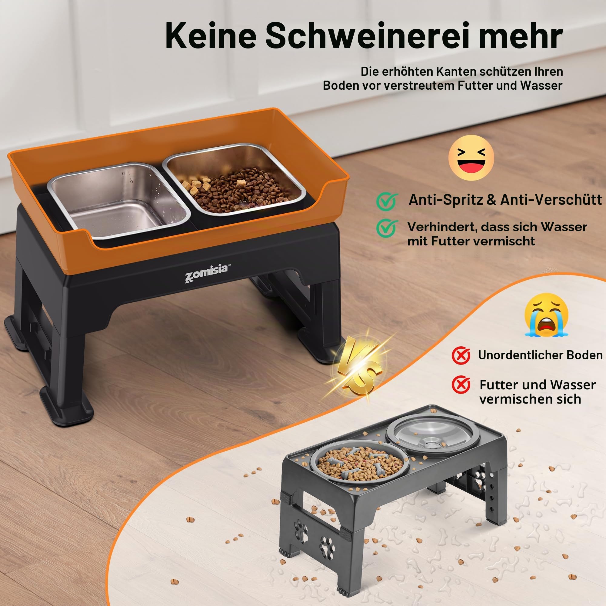 ZOMISIA 3-in-1 Hundenapf erhöht – 6 Höhenverstellbar Antischlingnapf erhöhter Futternapf 17–40cm, Futterstation Hund mit 2 Edelstahlnäpfen 1,6L, Slow Feeder Teller, für kleine, mittlere & große Hunde