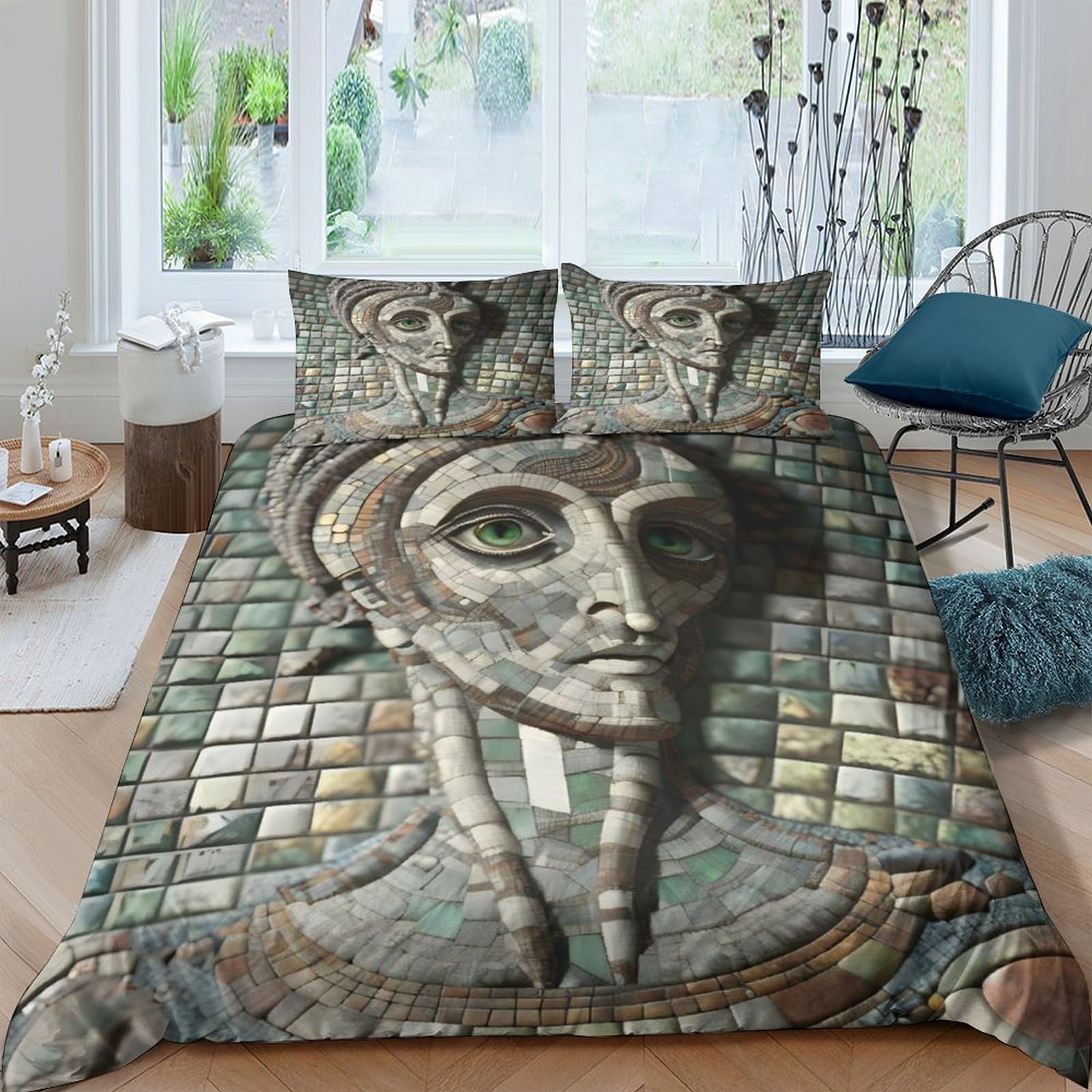 Housse de couette 3D EVMILA 200x200 cm avec 2 taies d'oreiller pour lit double