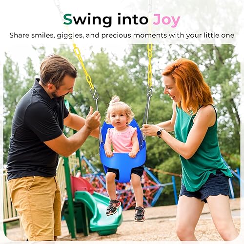 Miniatura 7 de DECORLIFE Asiento de columpio para niños pequeños, columpio para bebé al aire libre con cadenas recubiertas, silla de columpio de respaldo alto