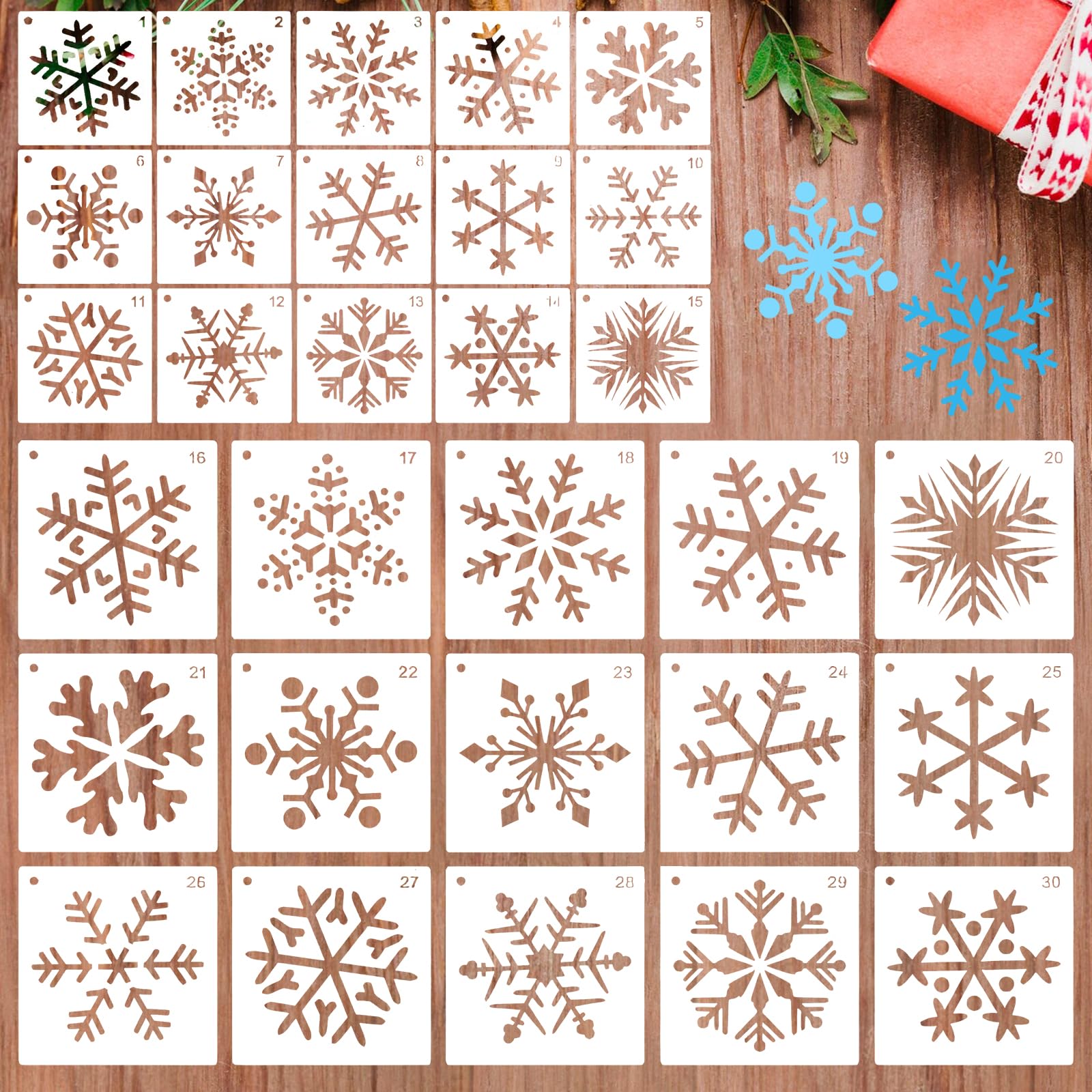 30 Pcs Snowflake Stencils,Reusable Painting Stencils Christmas Snowflake Crafts Art Template for Spraying Door Window Wall Painting Home Decor