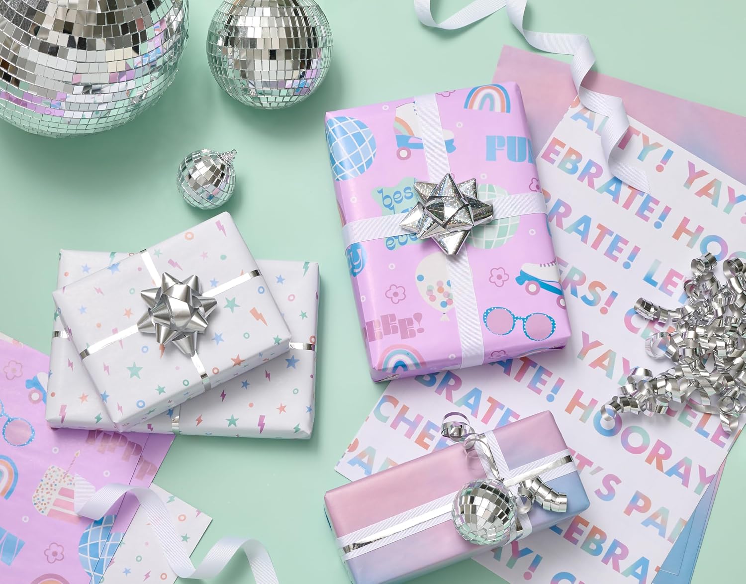 American Greetings Wrapping Paper Sheets with Gridlines, Disco (16 Sheets, 30 in. x 20 in.)