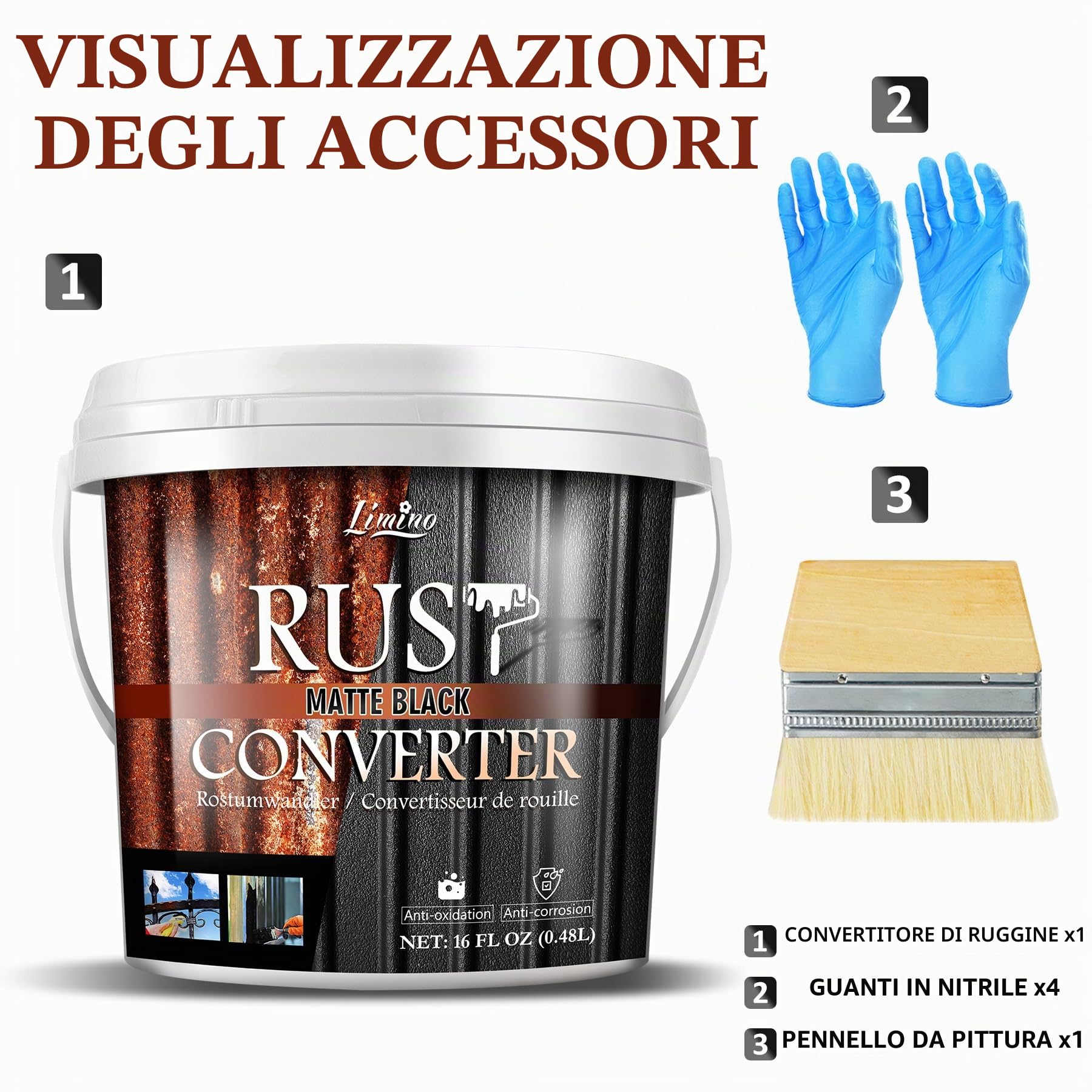 Convertitore di Ruggine - Vernice Antiruggine e Primer di Metallo Nero - Dissolvant di Ruggine, Effetto Anti-Rust Resistente, Vernice Inibitore della Ruggine per Auto e Superfici Metalliche (473ml)