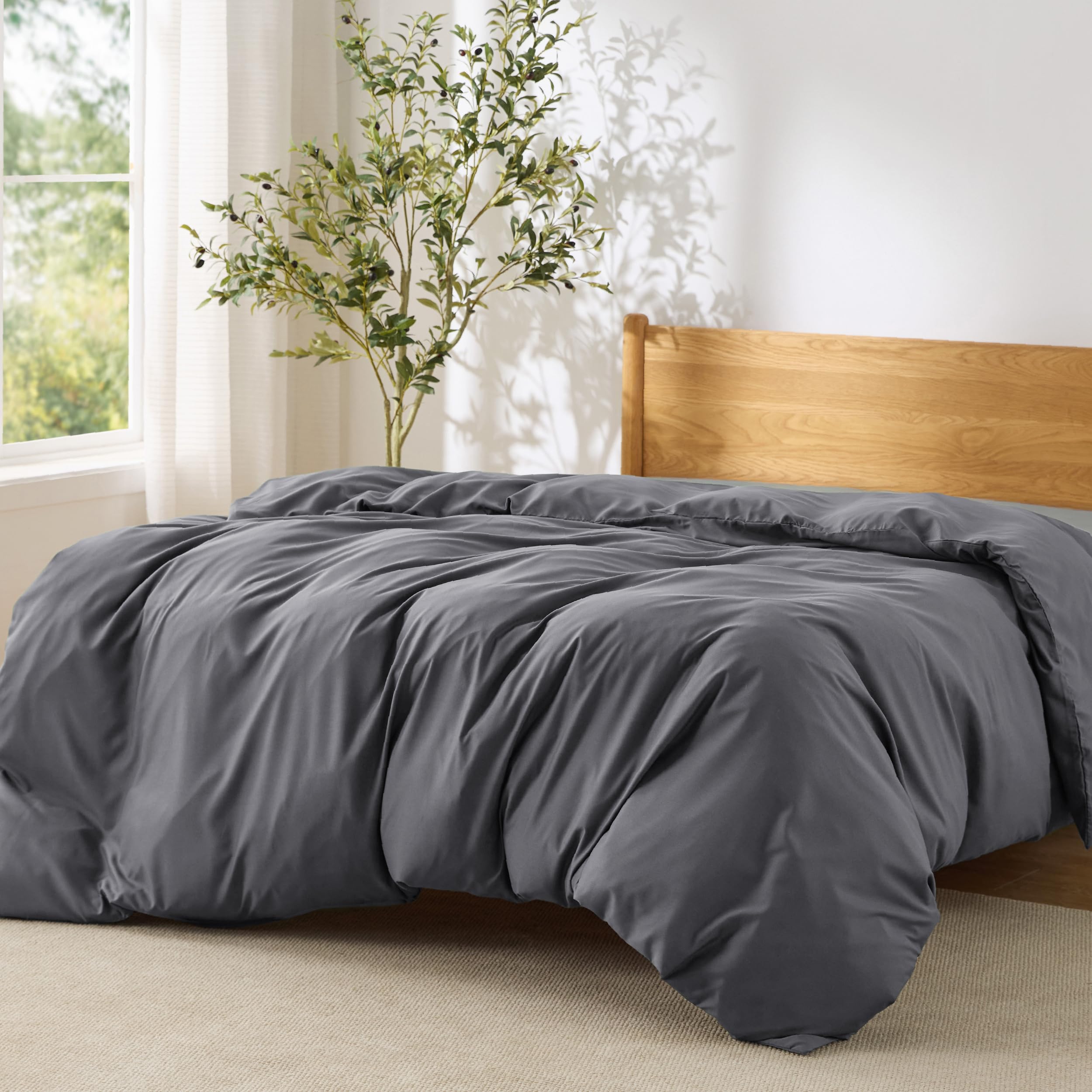 Bedsure Duvet Cover King Size, 1Pc Soft Double Brushed Bedding, Dark Grey