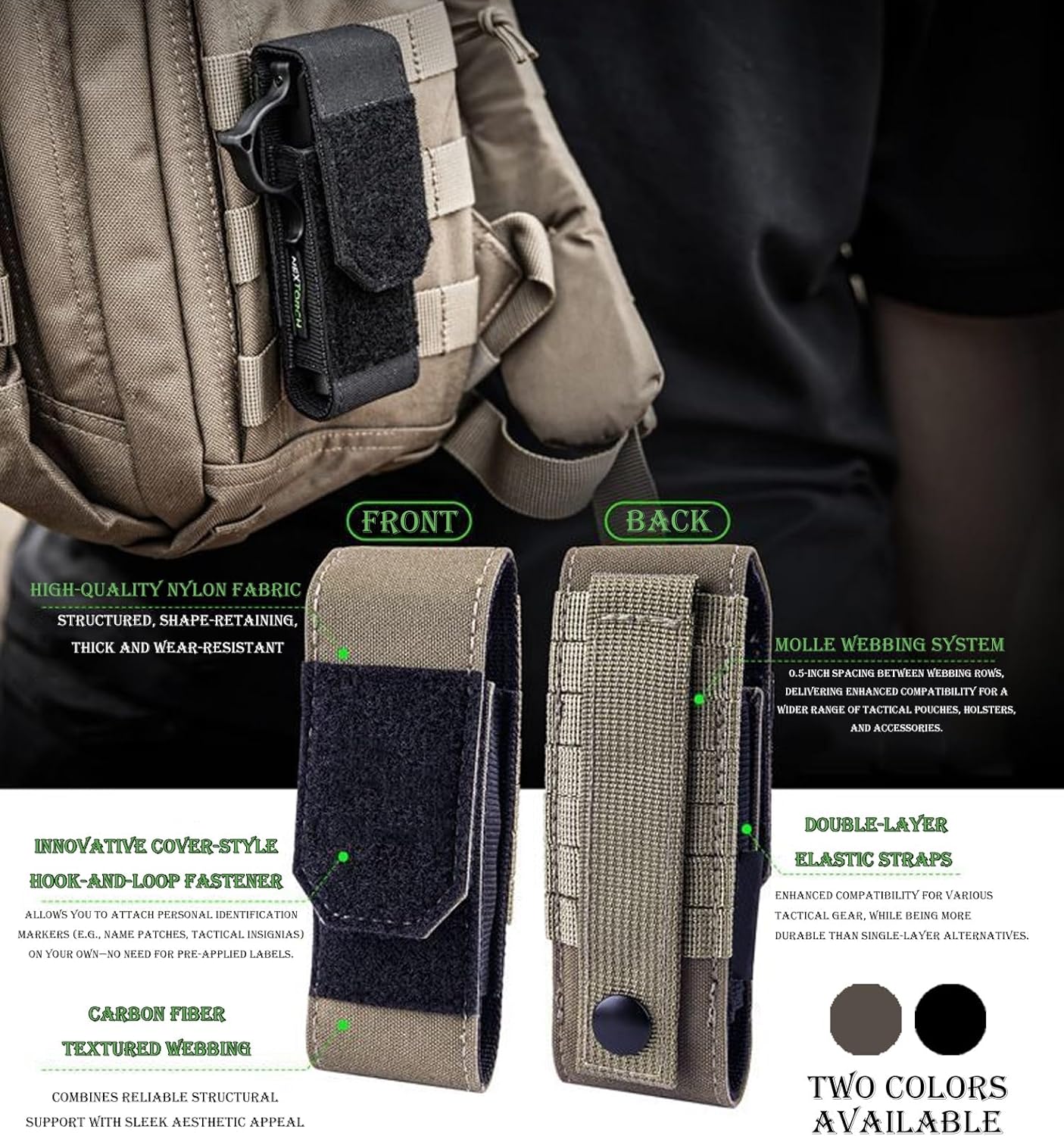 Tactical Quick-Draw Flashlight Holster, Waist-Mounted Durable Nylon Protective Case, Outdoor Portable Pouch for Belt Carry