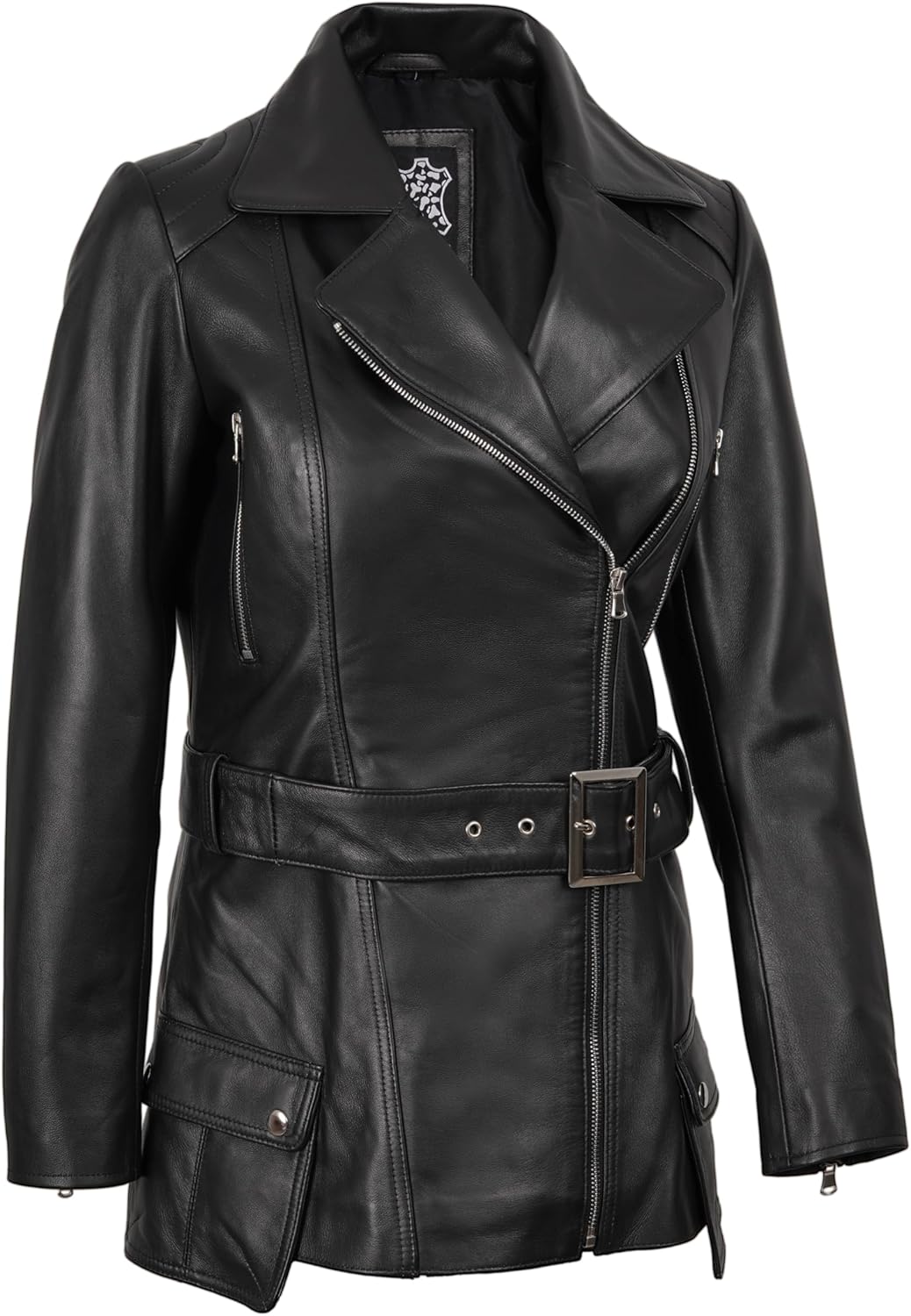 fjackets Women Leather Jacket - Real Lambskin Belted Style Leather Jackets Womens Stylish Asymmetrical Women's Leather Jacket - Image 3