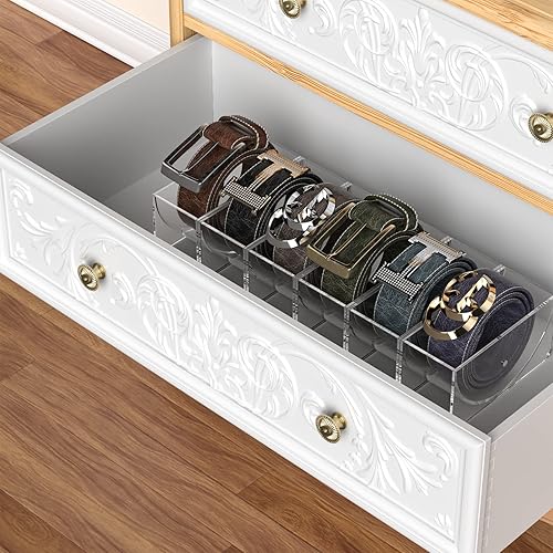 Miniatura 7 de Organizador de cinturón, paquete de 6 soportes de almacenamiento de acrílico para cinturón con imán, contenedor de cinturón de almacenamiento