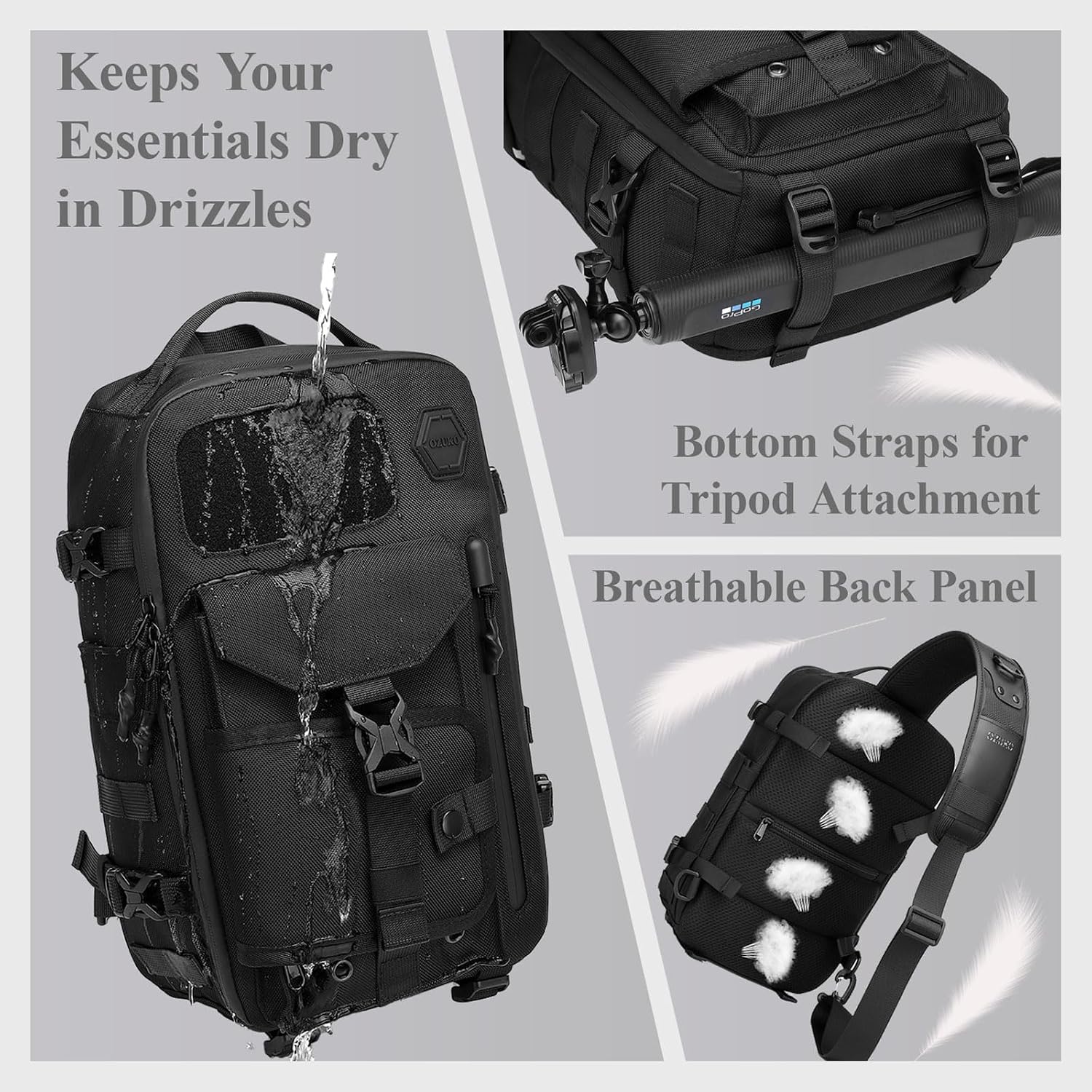 OZUKO Sling Bag for Men, Tactical Crossbody Chest Shoulder Backpack Daypack, Water-Resistant Travel Hiking EDC Casual Bag