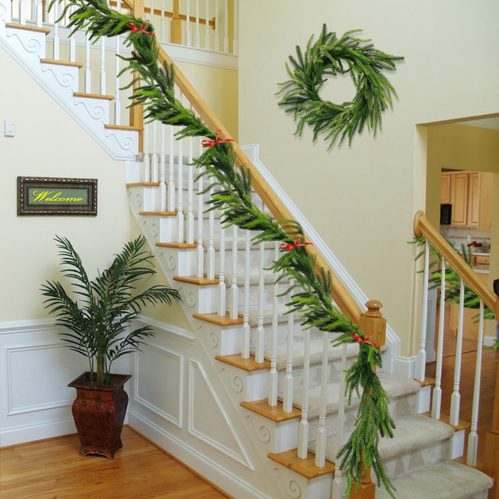 2.7M Weihnachten Girlande - Tannengirlande Künstlich Wie Echt, Tannengirlande Tannengrün - Weihnachtsgirlande Norfolk Pine Girlande für Veranda, Kamin, Tisch, Banister (Green-2.7m)