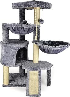Xin Three Layer Cat Tree with Cat Condo and Two Hammocks,Grey