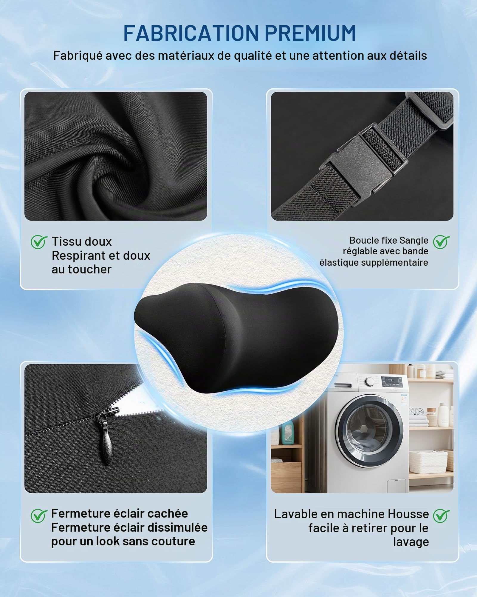 Lot de 2 coussins de nuque pour voiture : oreiller ergonomique en mousse à mémoire de forme pour appuie-tête de voiture, coussin de soutien du cou pour les longs trajets, coussin de soutien pour