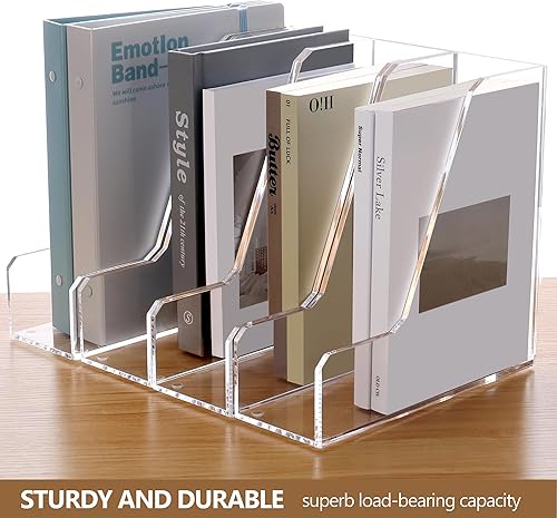Miniatura 3 de SANRUI Paquete de 2 soportes acrílicos para archivos, clasificador de archivos verticales, organizador de escritorio, organizador de carpetas