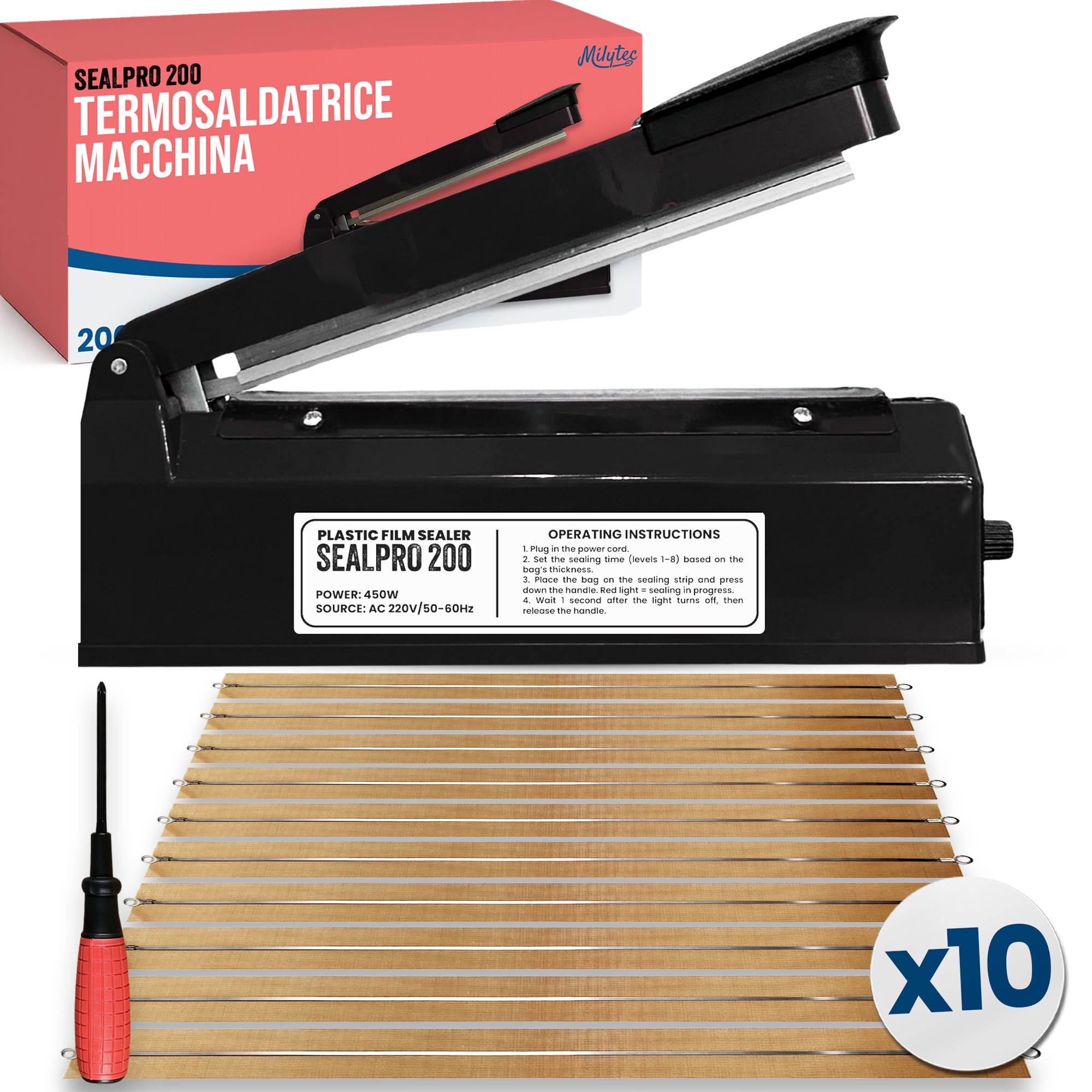 Sigillatrice termica professionale per sacchetti di plastica, alluminio, kraft, 200 mm, con 8 resistenze
