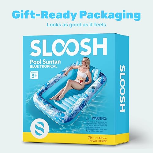 Miniatura 9 de Flotador inflable de bronceado para piscina Sloosh, 70 x 46 pulgadas, flotadores de piscina para adultos con almohada, 4 en 1, balsa de baño de sol