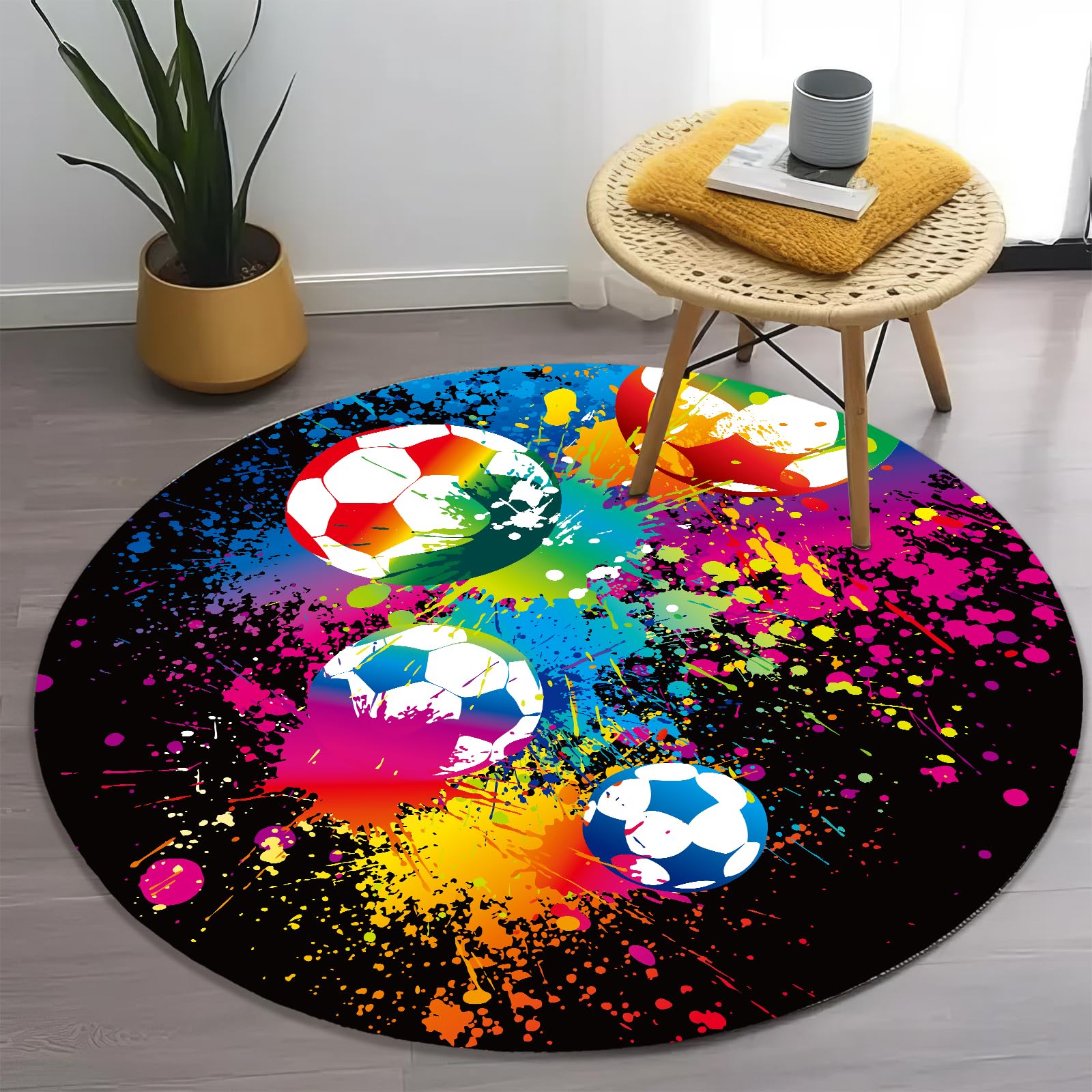 Runder Fußball-Teppich, 120 cm, rutschfeste Mikrofaser, für Schlafzimmer, Wohnzimmer, Arbeitszimmer, Nachttisch, Kinderzimmer, Bodenmatte, Teppich, Heimdekoration, 120 cm