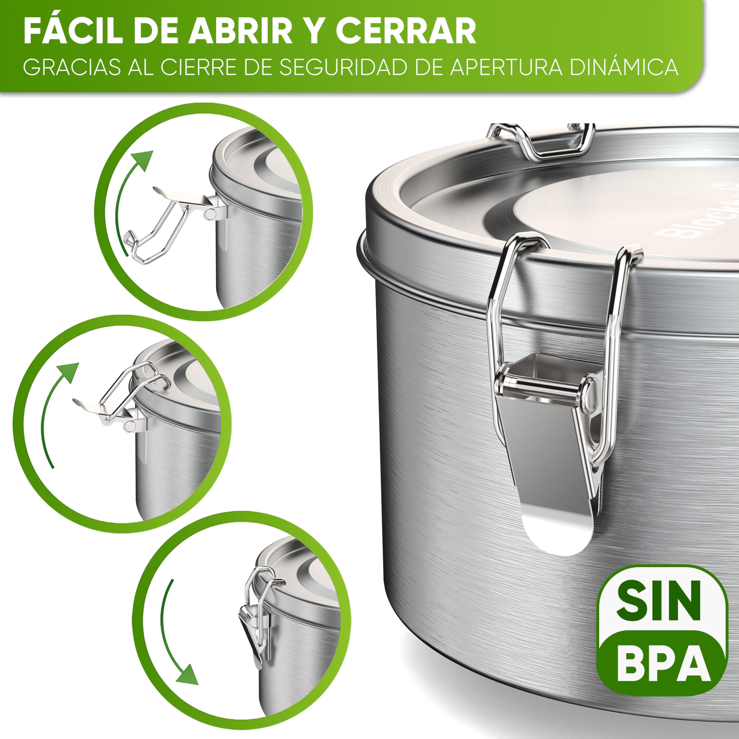 Blockhütte Fiambrera Acero Inoxidable I 1800ml I Tartera con Cuchara y 2 Juntas, Bento Box, Tupper Acero Inoxidable a Prueba de Fugas, Lunch Box Ninos y Adultos, Fiambrera Acero
