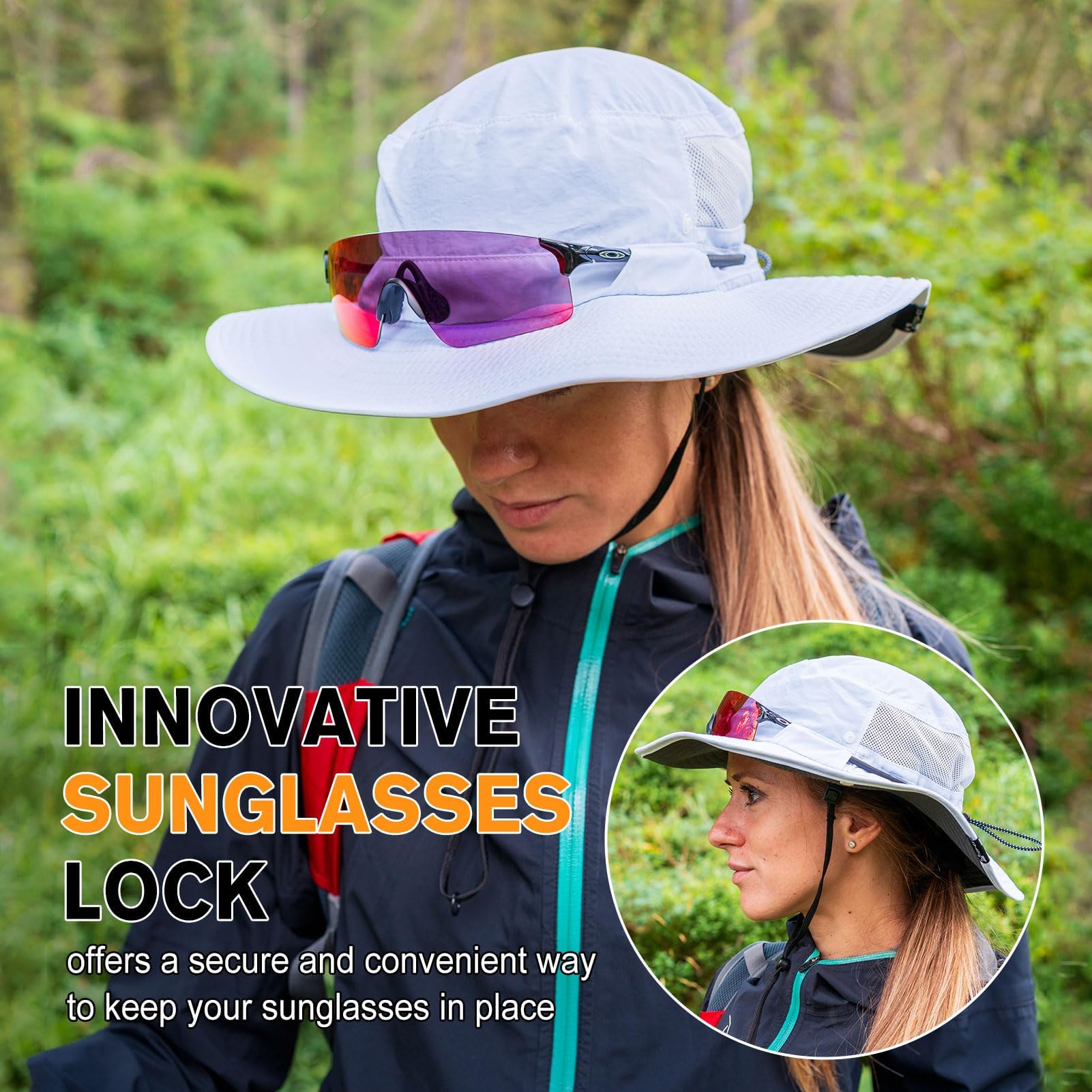 TOP-EX L/XL/XXL UV50+ Cappello da sole impermeabile a tesa larga per pesca estiva escursionismo con cinturino staccabile e rete ventilata