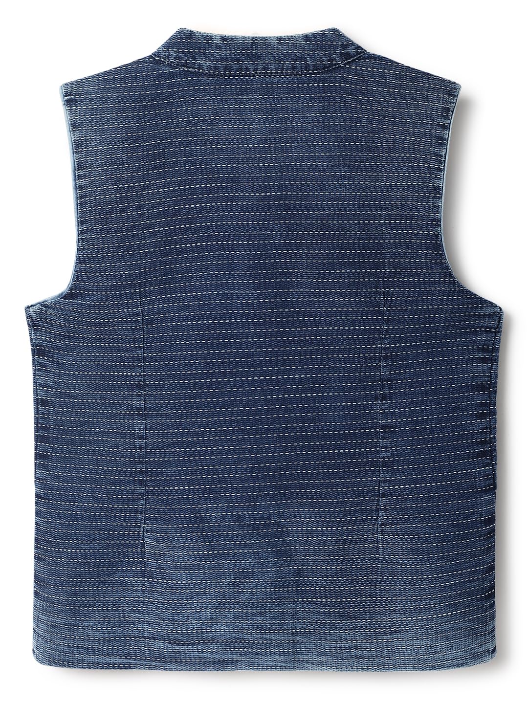 Tales & Stories Boys Dark Blue Cotton Striped Waistcoat – Regular Fit Sleeveless Casual Wear with Stand Patti Collar, 2 Pockets & Button Closure 2-3 Years 542610 1