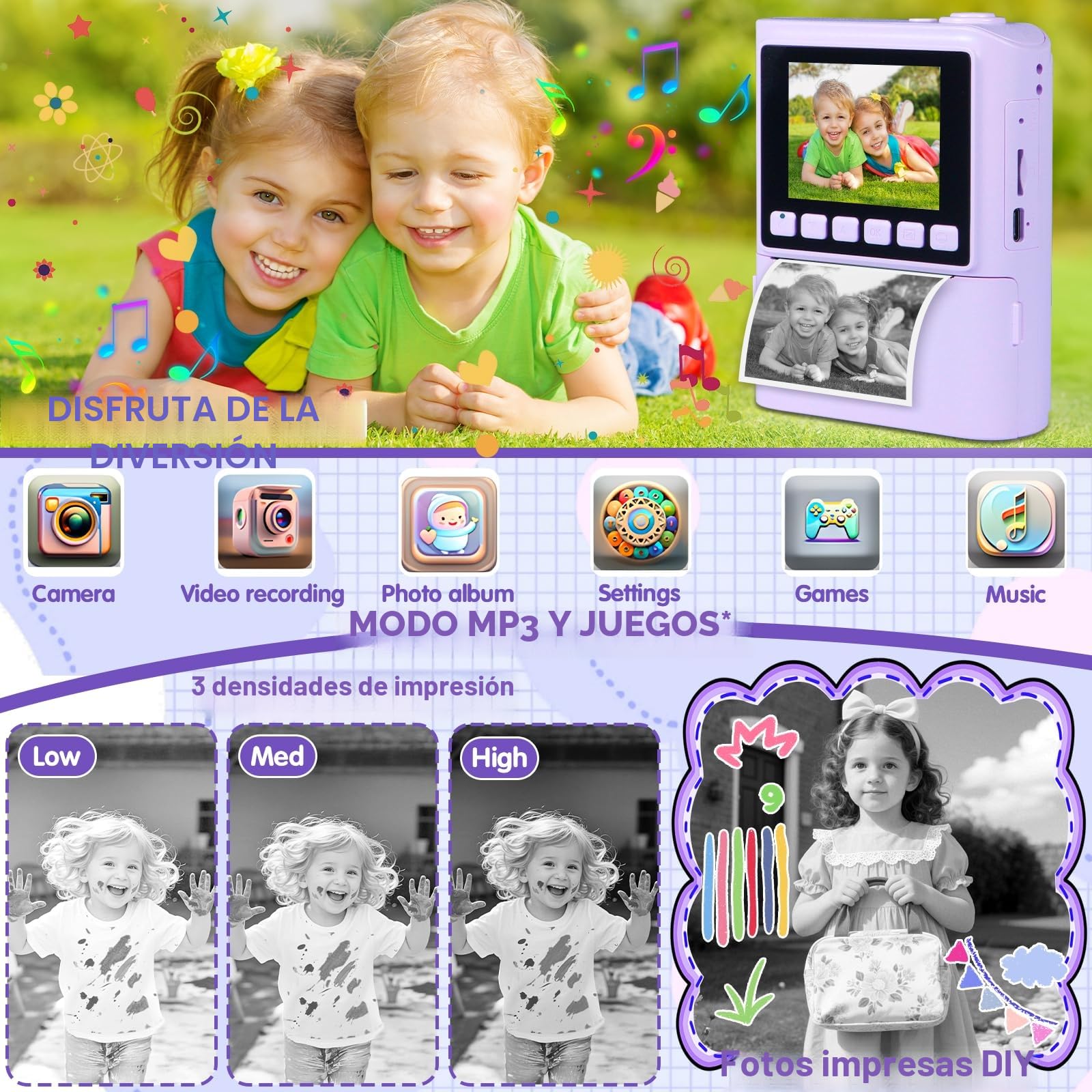 Camara Fotos Infantil Instantanea, HD 1080P Camara de Fotos Instantaneas, con Tarjeta de 32G y 6 Rollos Papel de Impresión, Cámara Instantánea, Regalo para Niñas y Niños de 3 a 12 Años