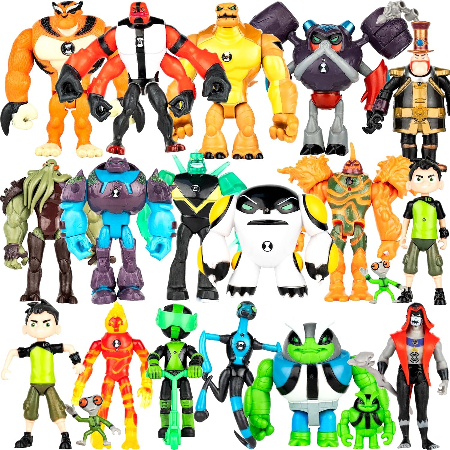 Big Set 20 pcs Omnitrix Action Figures Toys, Exclusive Collection Toys, Anime Character Figurines with Cake Toppers, Alien Hero Themed Party Decor Birthday Party Cake Decoration Supplies