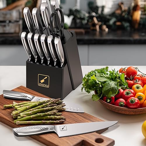 Miniatura 9 de imarku Juego de cuchillos de cocina, juego de 15 cuchillos japoneses con bloque, juego de cuchillos de chef afilados de alta calidad para cocina con