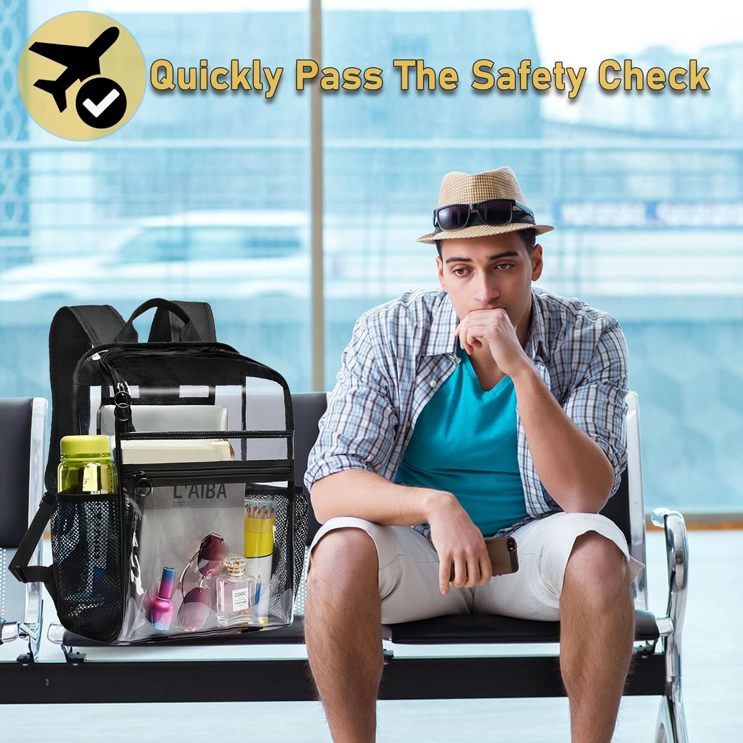 Clear Backpacks for School,17''Large Clear Backpack See Through Bookbag Heavy Duty Transparent Backpack for Boys Girls College Work,Black - Image 8