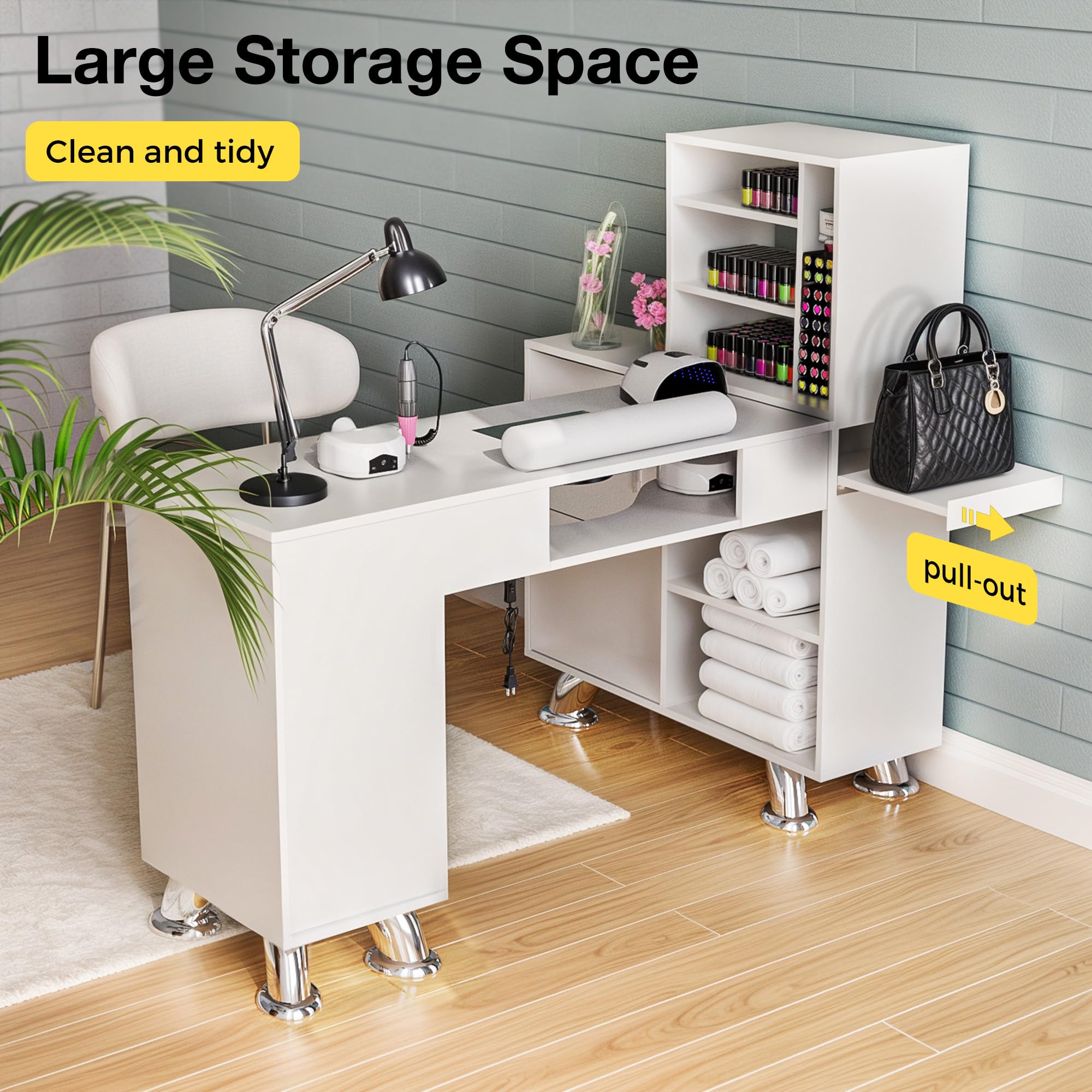 Manicure Table Nail Station w/Dust Collector - L-Shaped Nail Tech