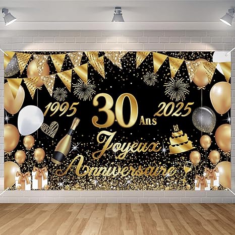 Toile de fond Anniversaire 30e Année Bleu Doré Luxueux Personnalisé RR12-87