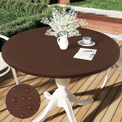 Smiry Mantel redondo para mesa redonda, manteles de vinilo elásticos con parte trasera de franela para mesas redondas de 57 a 68 pulgadas, fundas de