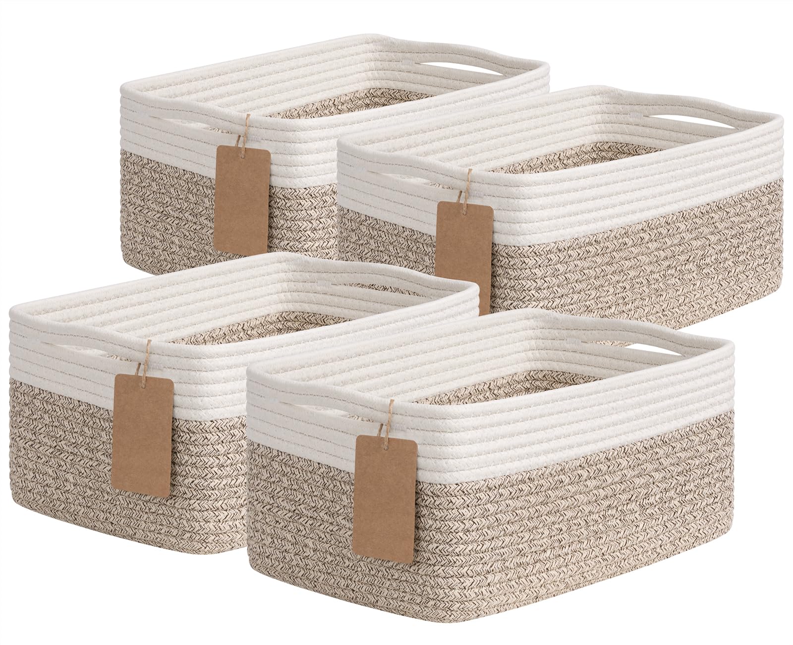 Goodpick 4 Pack Storage Baskets for Shelves, Rectangle Woven Baskets for Organizing, Cotton Rope Storage Bins for Baby Toys, Decorative Basket for