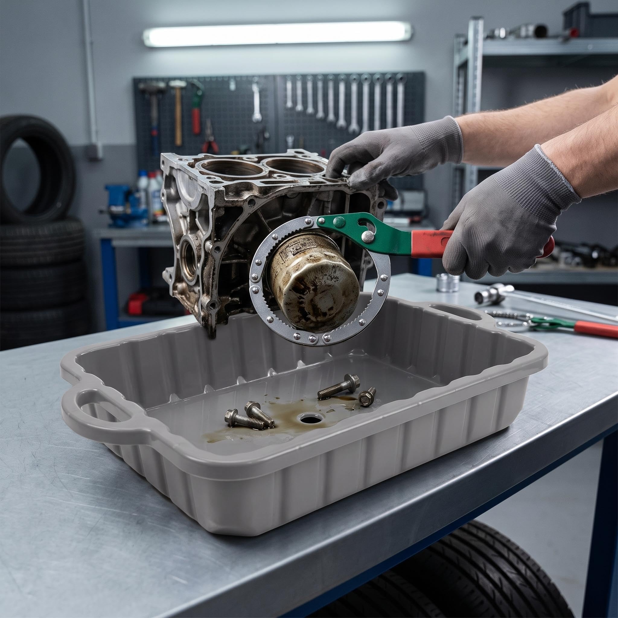 Vaschetta di Raccolta Olio Rettangolare con Maniglie, Ampia capacità, Ideale per La Manutenzione di Auto, Camion E, Adatta per Garage E Officine.