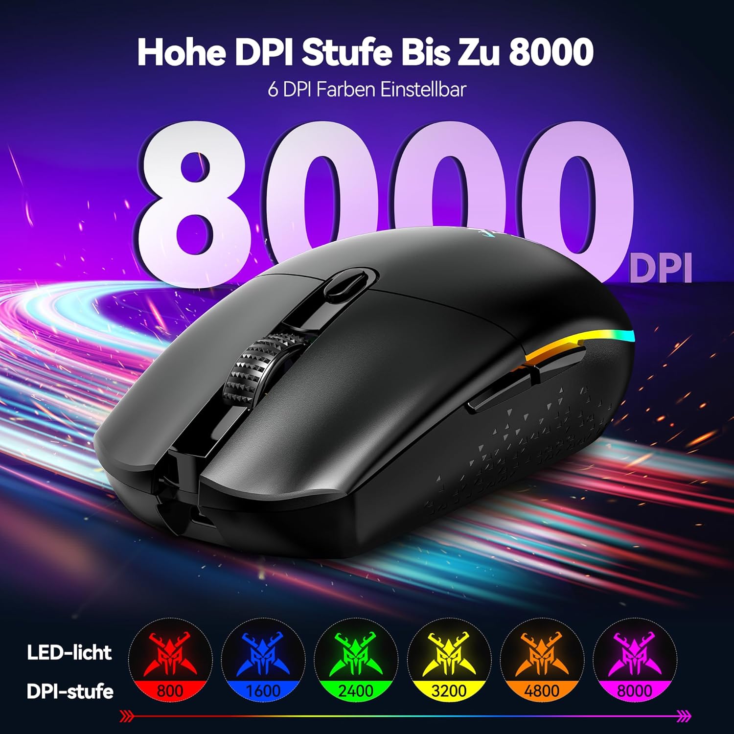 TECKNET Wireless Gaming Mouse with 8000 DPI settings