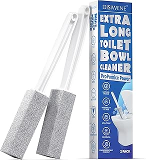 DISIWENE Pumice Cleaning Stone with Handle Toilet Bowl Cleaner Hard Water Ring Remover for Bath/Pool/Kitchen/Household Cleaning (2, 2 Pack with Extra Long Handle)