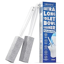 DISIWENE Pumice Cleaning Stone with Handle Toilet Bowl Cleaner Hard Water Ring Remover for Bath/Pool/Kitchen/Household Cleaning (2, 2 Pack with Extra Long Handle)