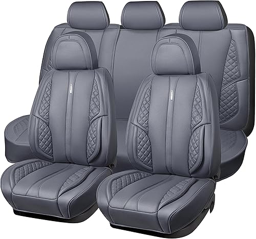 CAR PASS Juego completo de fundas de cuero de napa para asiento de automóvil, protector impermeable y duradero, ajuste universal para sedán, SUV,