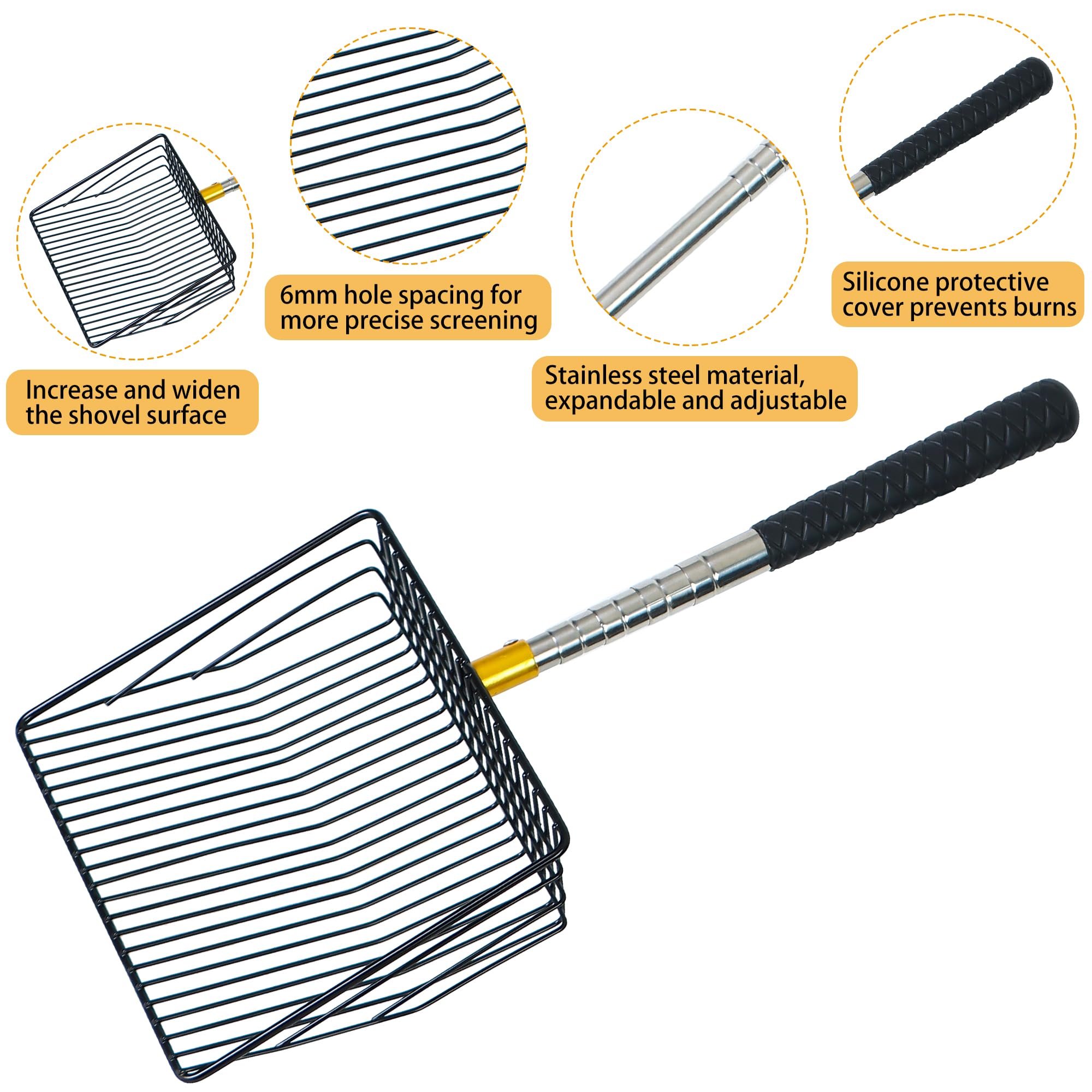 SCLLC Herramienta De Eliminación De Cenizas Con Bandeja De Cenizas, Accesorios De Limpieza De Rastrillo De Cenizas De Acero Inoxidable Para Chimenea, Estufa De Leña, Horno De Pizza, Hoguera, Ahumador, Kamado