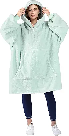 Catalonia Oversized Wearable Blanket Hoodie Sweatshirt with Quarter Zipper, Giant Faux Shearling Pullover