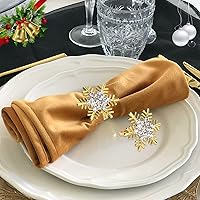 Vista 8 de ZeeDix Juego de 8 servilleteros de copos de nieve dorados de Navidad, anillos de servilletas para mesa de comedor, decoración de mesas rústicas