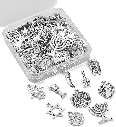 Miniatura 8 de KitBeads 100 piezas de 10 estilos de dijes judíos tibetanos de la mano judía de Fátima, dijes de religión de San Judas de la estrella de David judía