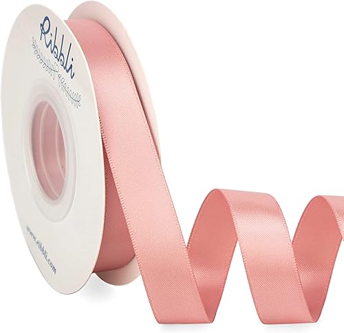 Miniatura 426 de Ribbli - Cinta de satén roja de doble cara, 1 pulgada x 25 yardas, uso para ramo de lazos, envoltura de regalo de Navidad, arreglo floral Rojo