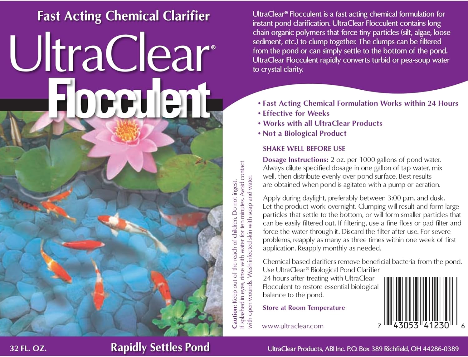 Flocculant 32oz – Fast-Acting Pond Water Chemical Clarifier – Binds Fine Particles, Clears Cloudy Water – Safe for Fish & Plants When Used as Directed