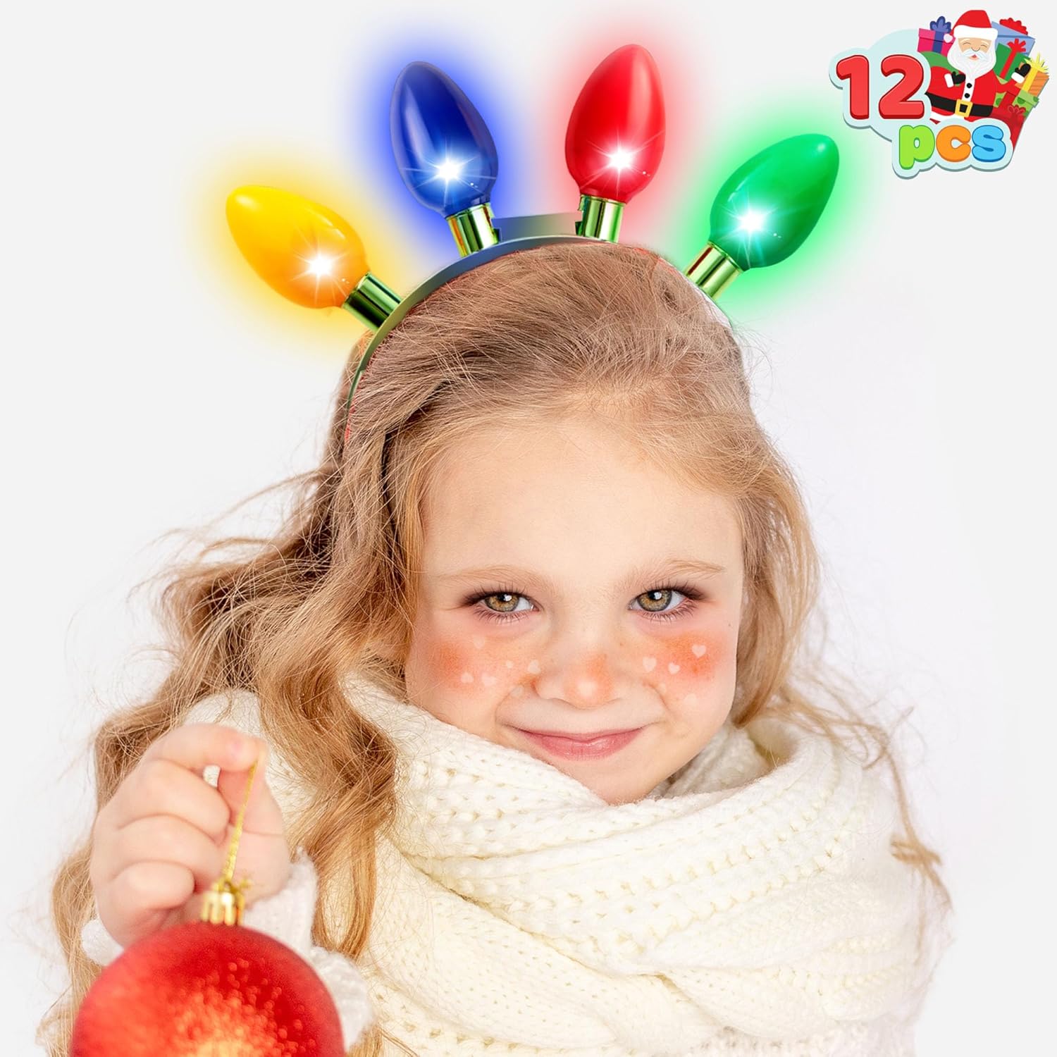 JOYIN Christmas LED Headband Light Up Bulb with 4 Colorful LED Bulbs for Adults Christmas Party Supplies Xmas Accessories